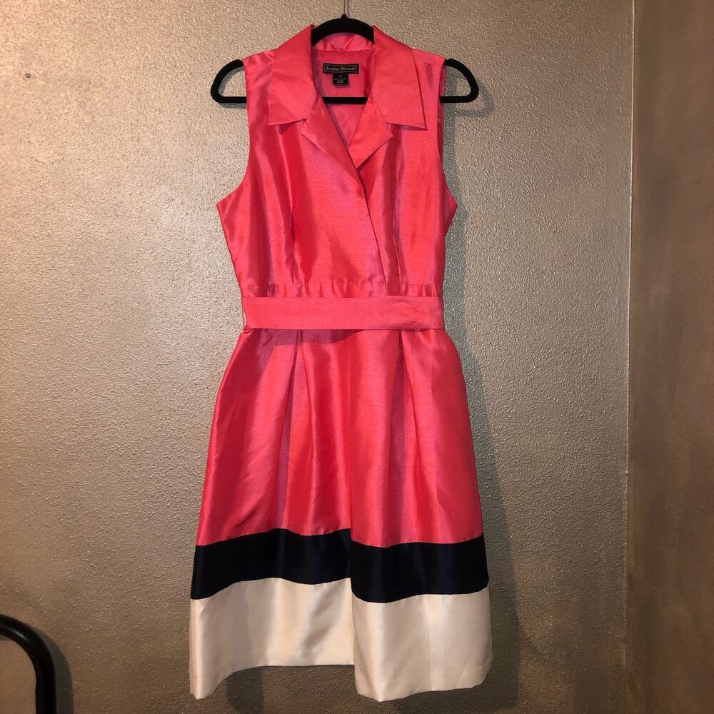 Jessica Howard Preppy Academia Color Blocked Sleeveless Belted Collard Dress